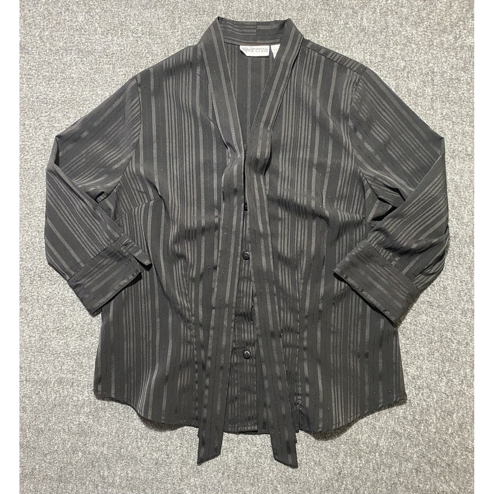 Apparenza Womens 3/4 Sleeve Sheer Button Up Blouse, Black Size S